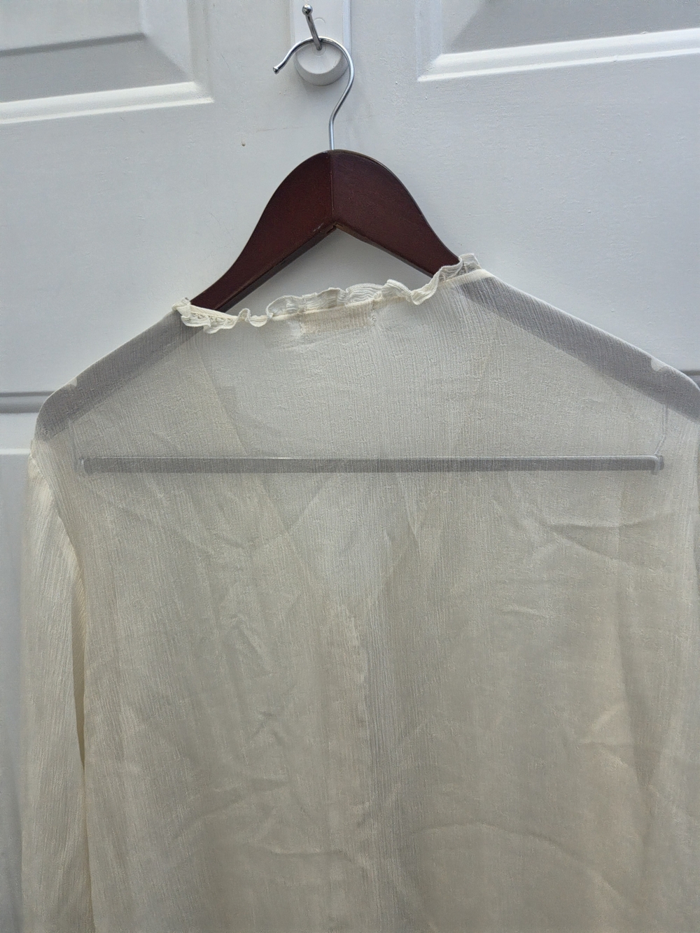 Sheer Ruffle-Trim Blouse - Cream - Picture 10 of 11